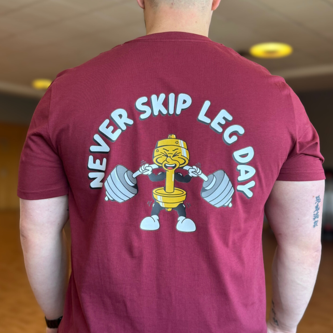 Want a reason to hit your squat goals? The Never Skip Leg Day collection is now available in Burgundy!