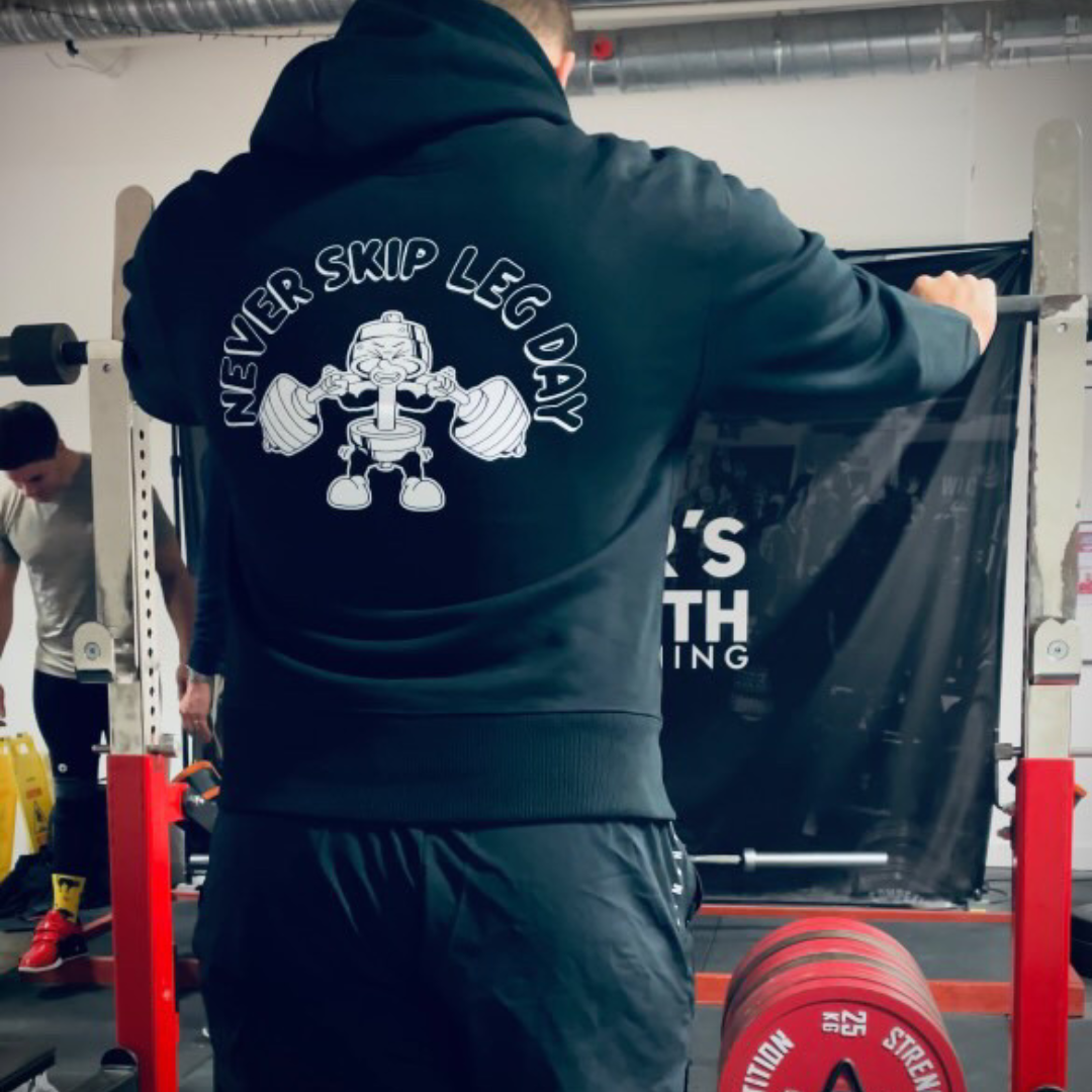🥇Never Skip Leg Day - Gold Level on Black Hoodie - Squat
