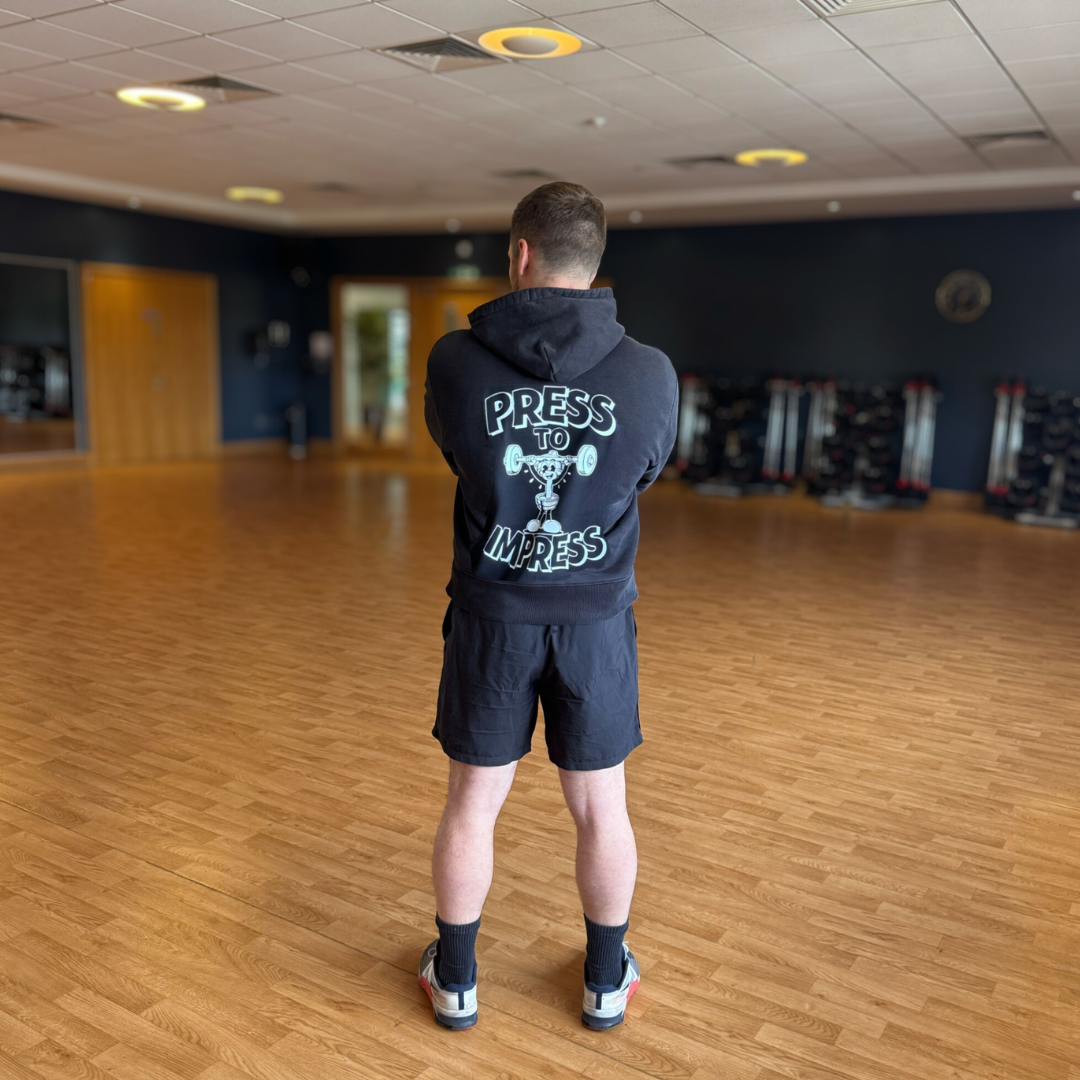 🥉 Press to Impress - Bronze Level on Black Hoodie - (Strict) Overhead Press