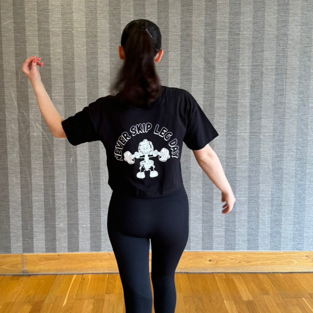 🥈Never Skip Leg Day - Silver Level on Black Crop T-shirt - Squat