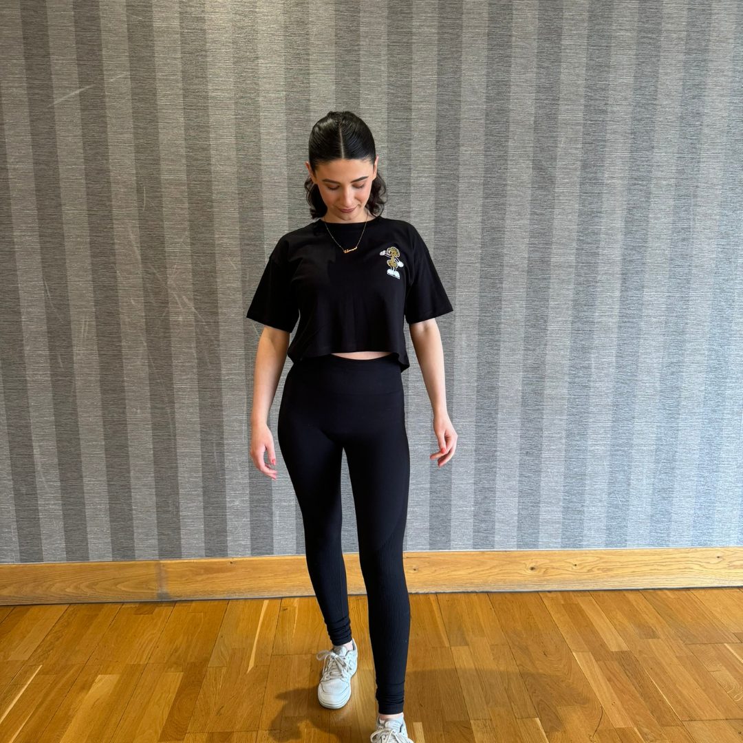 🥉Never Skip Leg Day - Bronze Level on Black Crop t-shirt - Squat