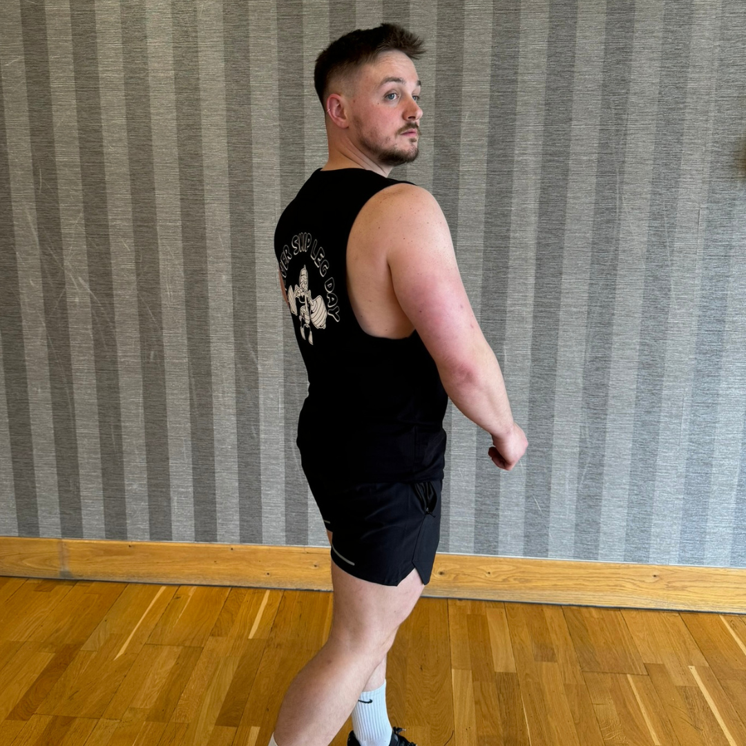 🥇Never Skip Leg Day - Gold Level on Black Vest - Squat