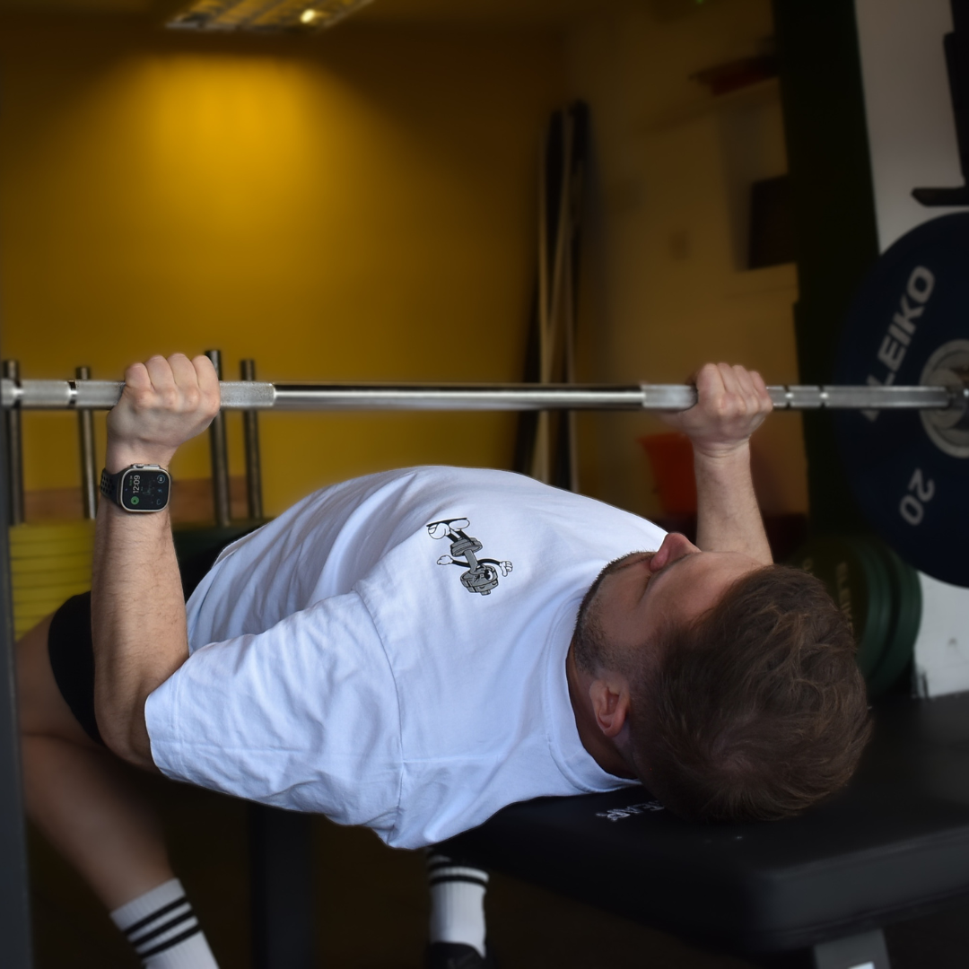 🥈 Chest Day, Every Day - Silver Level on White Oversized - Bench press