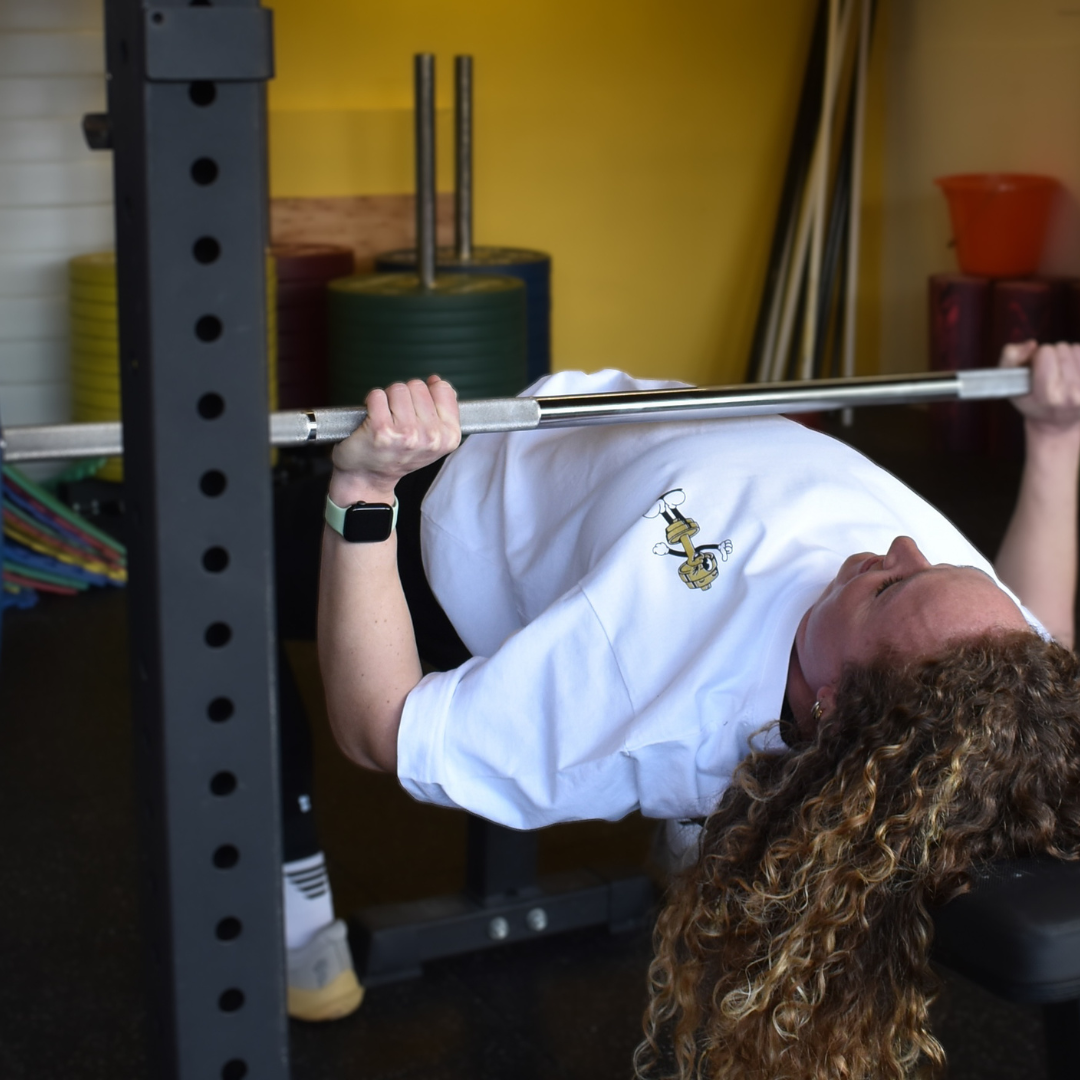 🥇 Chest Day, Every Day - Gold Level on White Oversized - Bench press