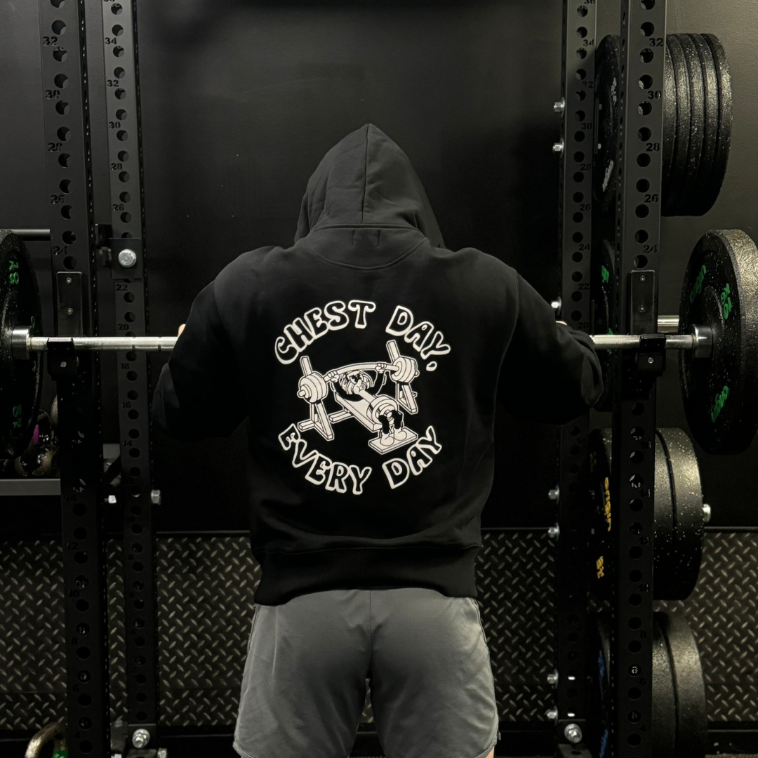🥈 Chest Day, Every Day - Silver Level on Black Hoodie - Bench press