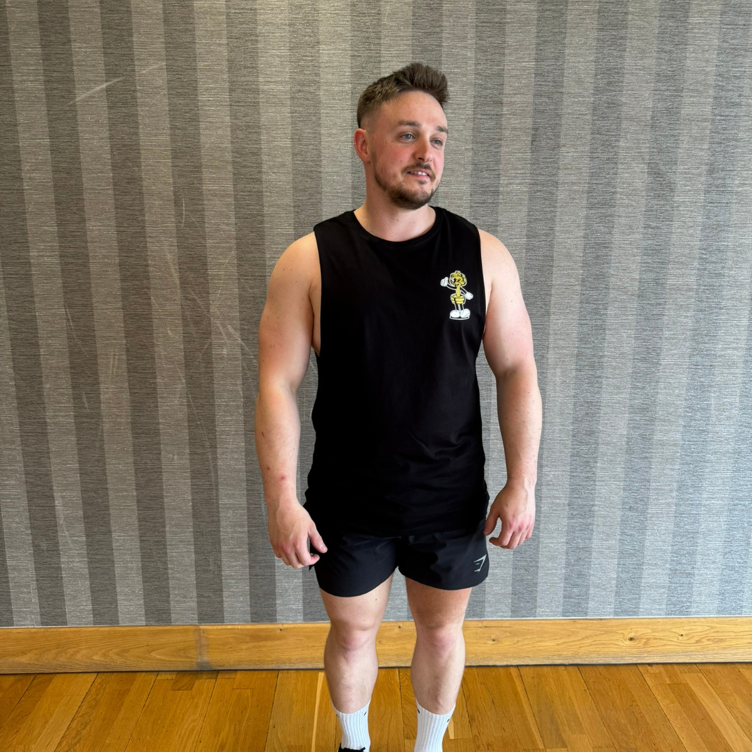 🥇 Chest Day, Every Day - Gold Level on Black Vest - Bench press