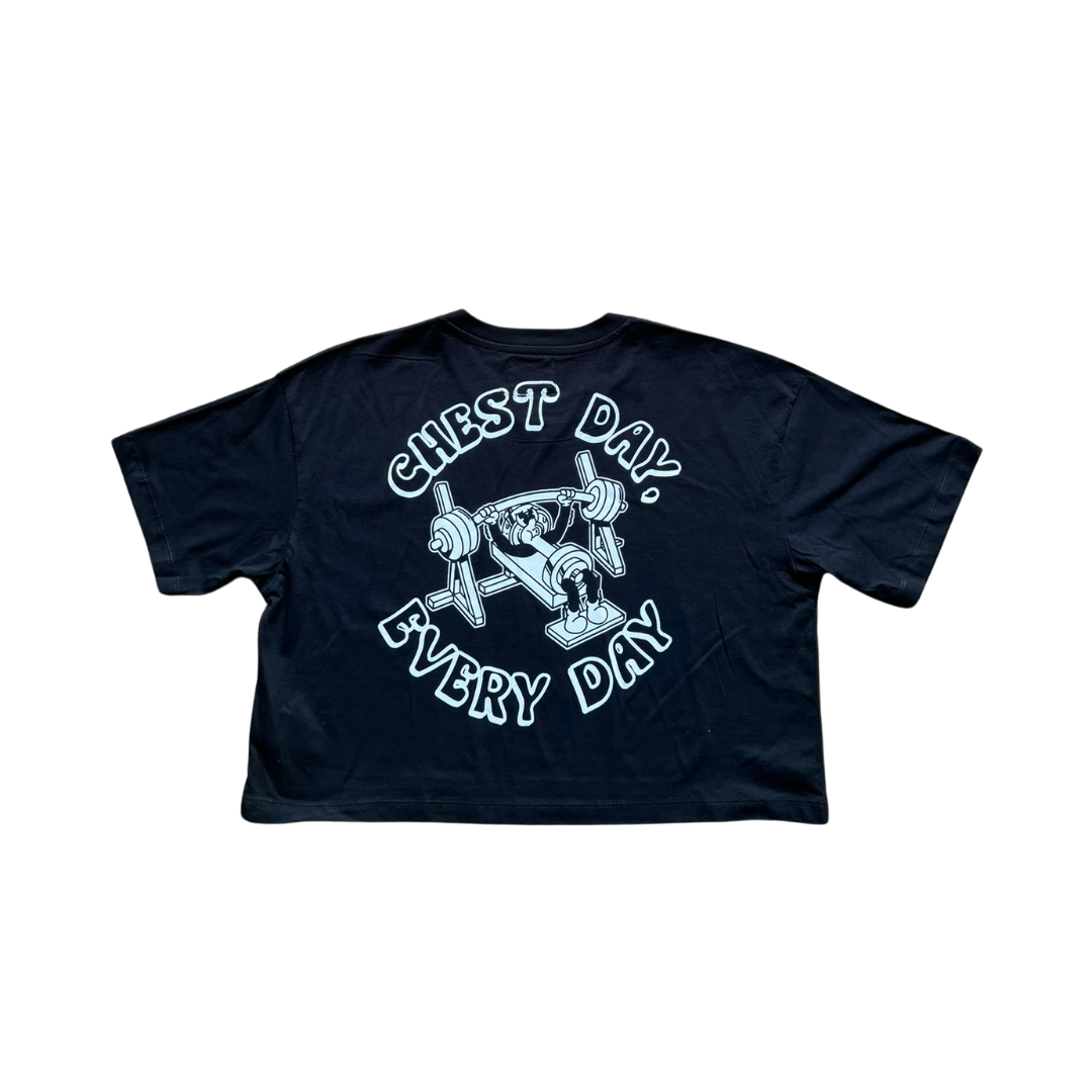 🥈 Chest Day, Every Day - Silver Level on Black Crop T-shirt - Bench press