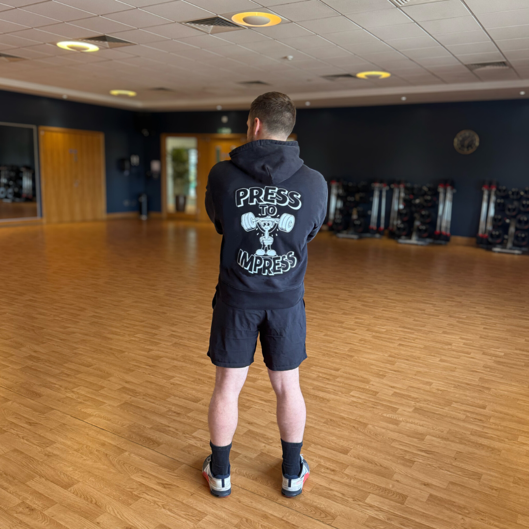 🥈 Press to Impress - Silver Level on Black Hoodie - (Strict) Overhead Press