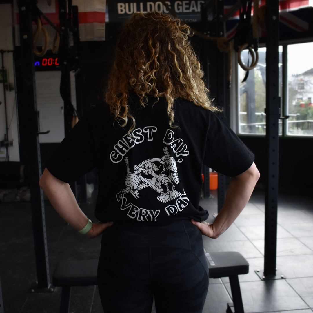 🥇 Chest Day, Every Day - Gold Level on Black Oversized - Bench press
