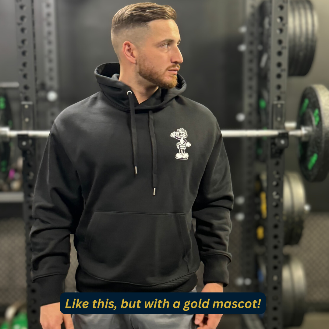 🥇 Press to Impress - Gold Level on Black Hoodie - (Strict) Overhead Press