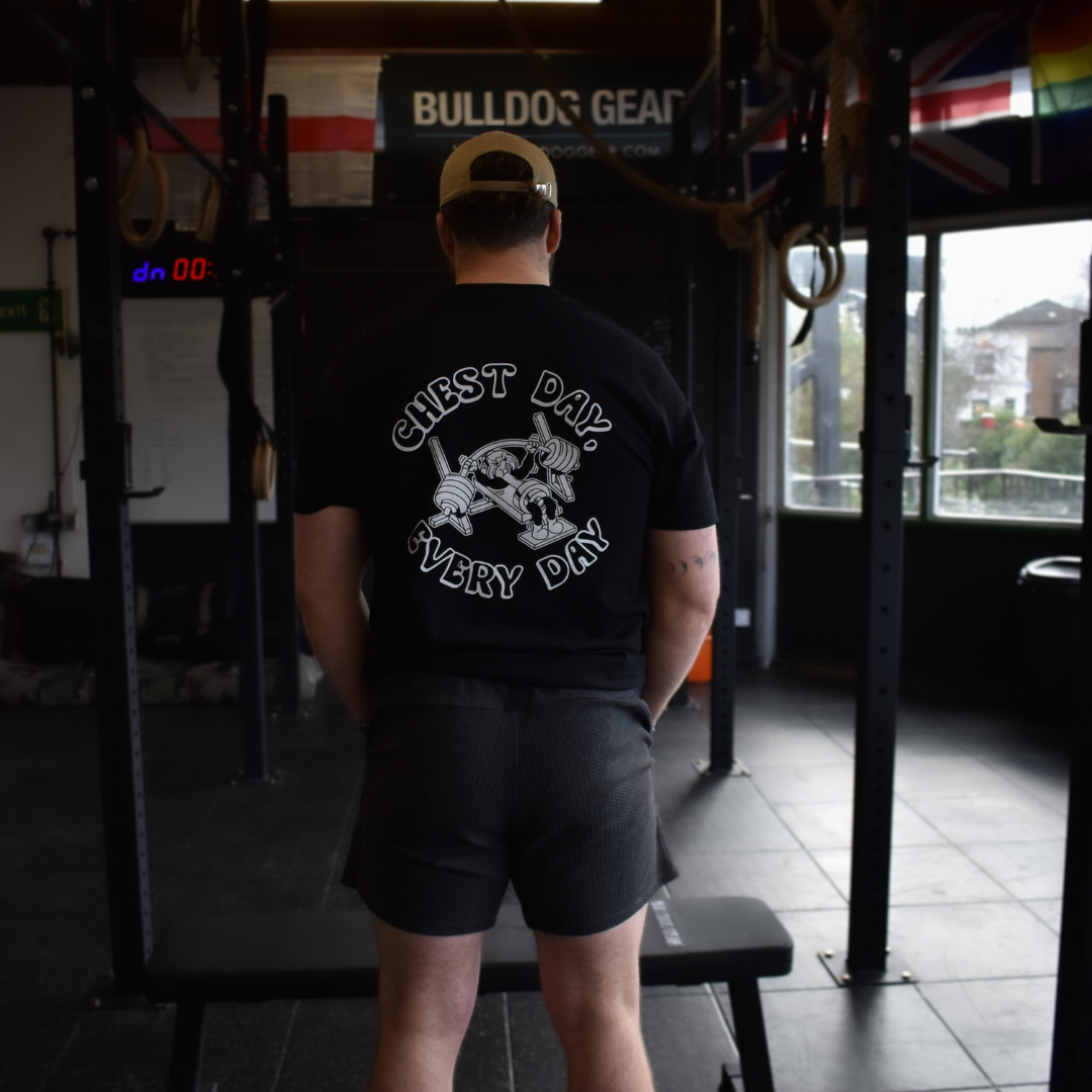 🥇 Chest Day, Every Day - Gold Level on Black Oversized - Bench press
