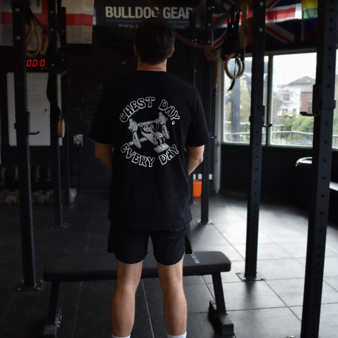 🥉 Chest Day, Every Day - Bronze Level on Black Oversized - Bench press
