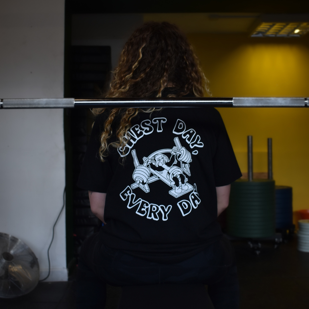 🥇 Chest Day, Every Day - Gold Level on Black Oversized - Bench press